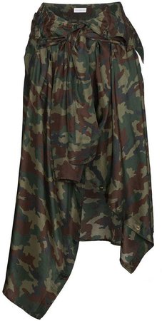Silk camouflage skirt with waist tie