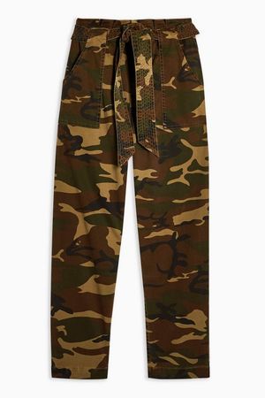 PETITE Camouflage Paperbag Trousers | Topshop brown