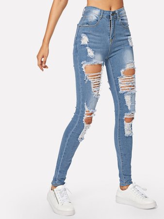 Ripped Bleach Wash Skinny Jeans | ROMWE