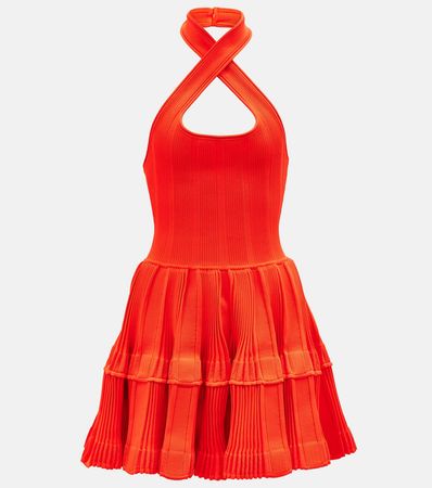 Ribbed Knit Halterneck Minidress in Orange - Alaia | Mytheresa