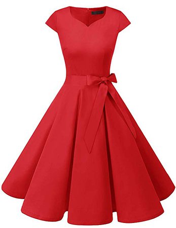 DRESSTELLS Retro 1950s Cocktail Dresses Vintage Swing Dress with Cap-Sleeves at Amazon Women’s Clothing store: