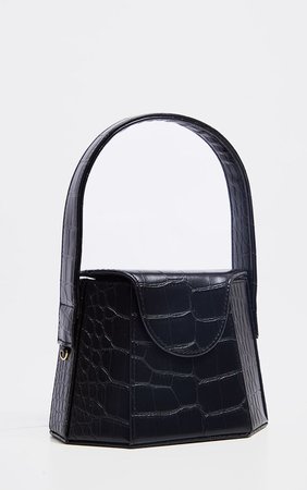 Black Croc Angular Structure Mini Bag | PrettyLittleThing USA