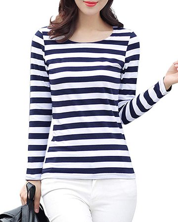 Achenaggg Gootuch Women Striped Top Ladies Short/Long Sleeve Blouses Tee Black and White Striped T Shirt at Amazon Women’s Clothing store