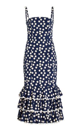 Embroidered Ruffled Stretch-Cotton Midi Dress By Carolina Herrera | Moda Operandi
