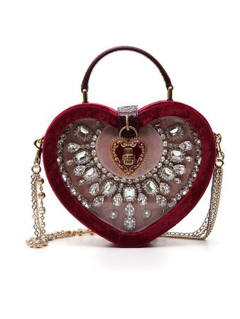 Dolce & Gabbana Embellished Heart Box Bag In Red