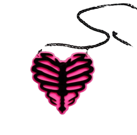 ribcage heart necklace black and pink