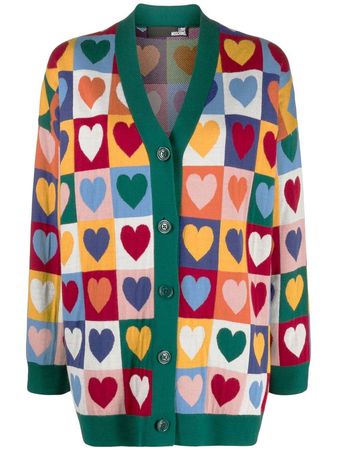 Love Moschino Heart Check V-neck Cardigan - Farfetch