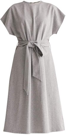 Paisie Jersey Dress With Self Belt In Light Grey