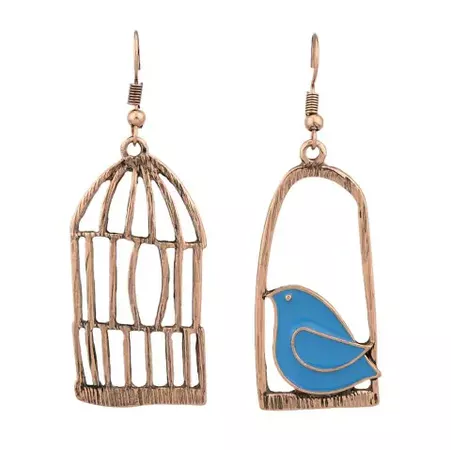 2019 Rose Gold Silver Color With Black Blue Enamel Bird Cage Drop Earrings In ROSE GOLD | DressLily.com