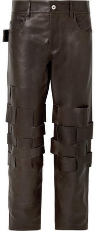 Intrecciato Leather Pants - Brown