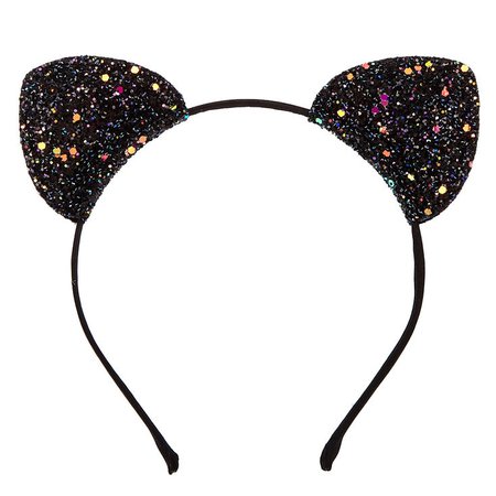 Black Glitter Cat Ears Headband | Icing US