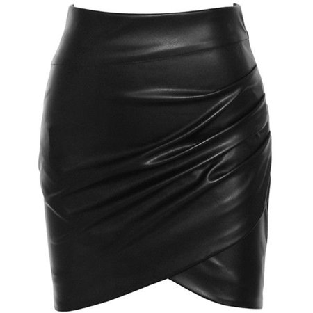 Black Mini Leather Wrap Skirt
