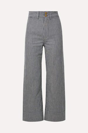 Liv Cropped Striped Cotton Wide-leg Pants - Blue