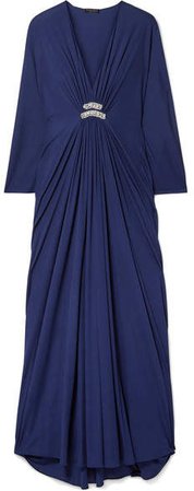 Reem Acra - Draped Embellished Jersey Maxi Dress - Midnight blue