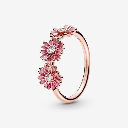 Pink Daisy Flower Trio Ring | Pandora CA