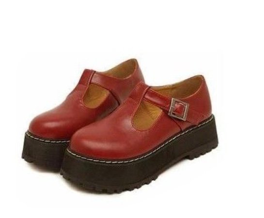 red buckle Mary Janes