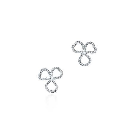 Tiffany Paper Flowers diamond open flower earrings in platinum. | Tiffany & Co.