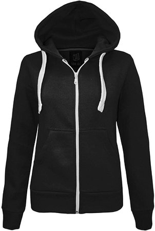 New Ladies Womens Plain Hoodie Hooded Zip TOP Zipper Sweatshirt Jacket Coat Black UK 10 / AUS 12 / US 6 at Amazon Women’s Clothing store