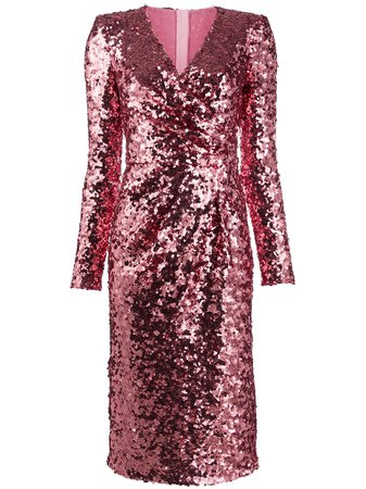 Dolce & Gabbana Sequinned V-neck long-sleeved Dress - Farfetch