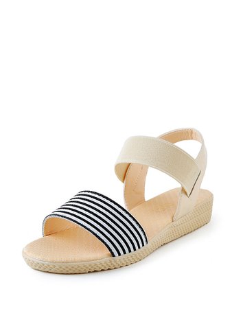 Striped Open Toe Flat Sandals