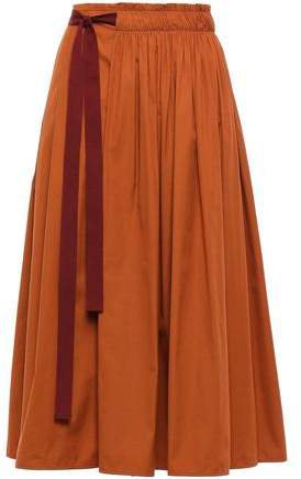 Belted Gathered Cotton-poplin Midi Skirt