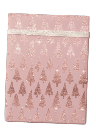 Metallic Rose Gold Christmas Trees on Mauve Gift Wrapping Paper