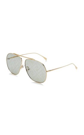Logo-Lens Aviator-Frame Metal Sunglasses By Fendi | Moda Operandi