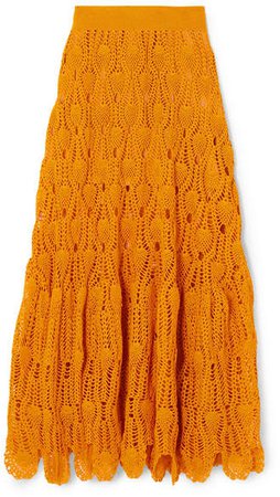 Paula's Ibiza Crocheted Cotton Maxi Skirt - Orange