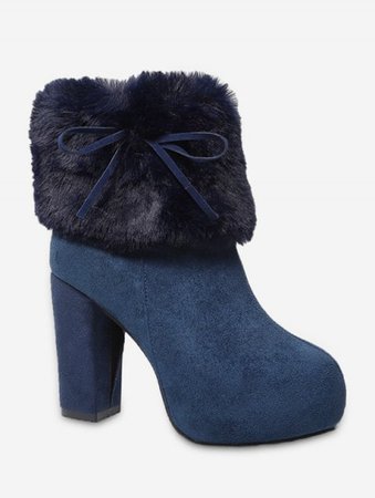 [35% OFF] 2019 High Heel Platform Fuzzy Trim Boots In COBALT BLUE | DressLily