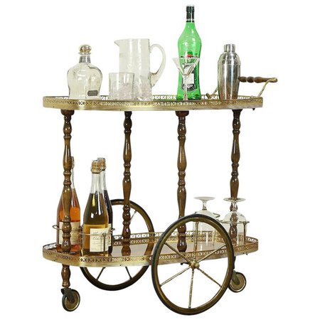 Italian Rosewood Marquetry Vintage Bar Cart, Tea or Dessert Trolley : Harp Gallery Antique Furniture | Ruby Lane