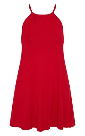 Basic Red Ruched Halterneck Shift Dress. Dresses | PrettyLittleThing