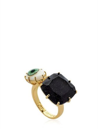 Green Eye & Black Onyx Gold Ring