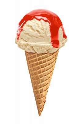 Ice cream cone with strawberry sauce