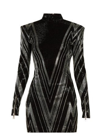 Chevron crystal-embellished mini dress | Balmain | MATCHESFASHION.COM