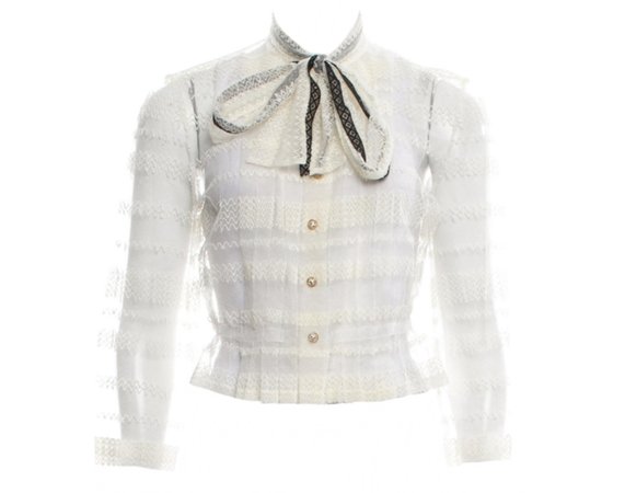 Chanel Lace Pattern Tie Neck Top