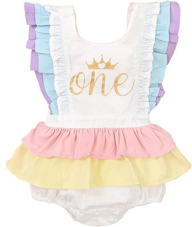 Amazon.com: Newborn Infant Baby Girl One 1st Birthday Ruffle Sleeveless Romper Tutu Dress Jumpsuit Bodysuit Cake Smash Outfits (White-Crown, 12-18 Months): Clothing, Shoes & Jewelry