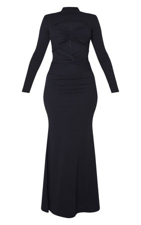 Black Twist Front Long Sleeve Maxi Dress | PrettyLittleThing USA