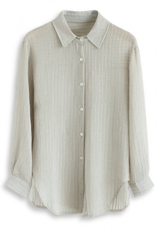 Stripe Texture Button Down Sleeves Shirt in Pea Green - NEW ARRIVALS - Retro, Indie and Unique Fashion