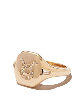 SHAY 18kt yellow gold Taurus diamond signet ring - FARFETCH