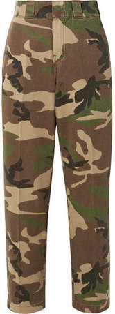 Camouflage-print Cotton-twill Wide-leg Pants - Army green
