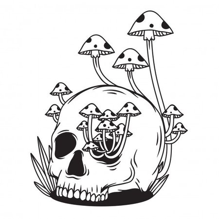 Premium Vector | Black and white skull with mushroom | Skeleton drawings, Trippy drawings, Mushroom drawing