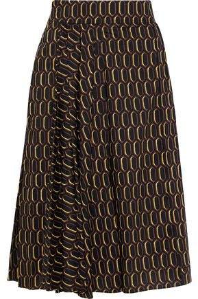 Pleated Printed Cotton-poplin Skirt
