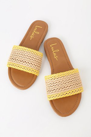 Cute Yellow Woven Slide Sandal - Slide Sandal - Woven Slide Shoes