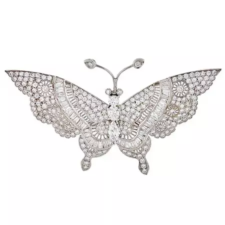 Diamond Butterfly Tremblant Set Brooch/Pin For Sale at 1stDibs | diamond butterfly brooch, vintage butterfly brooches