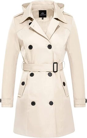 Amazon.com: FARVALUE Women's Waterproof Trench Coat Double Breasted Windbreaker Classic Belted Lapel Overcoat with Removable Hood : Clothing, Shoes & Jewelry