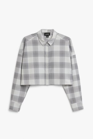 Cropped shirt - Grey plaid print - Shirts & Blouses - Monki WW
