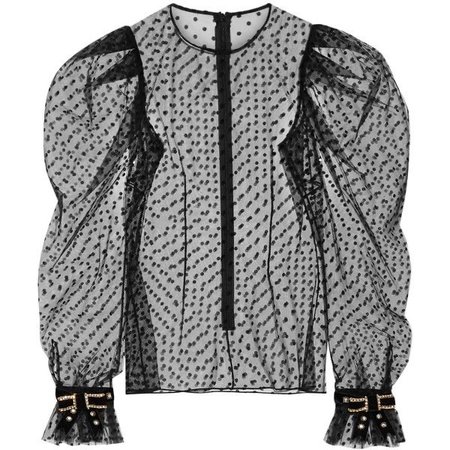Philosophy di Lorenzo Serafini Embellished velvet-trimmed polka-dot blouse ($515)