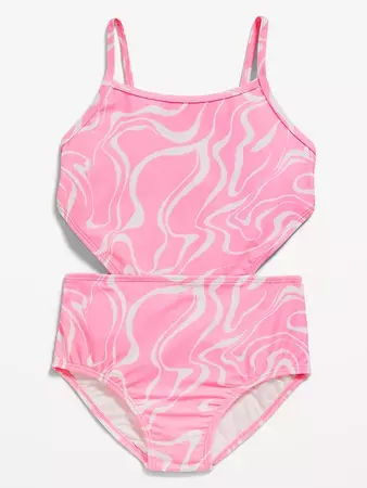 Printed Side-Cutout One-Piece Swimsuit for Girls | Old Navy