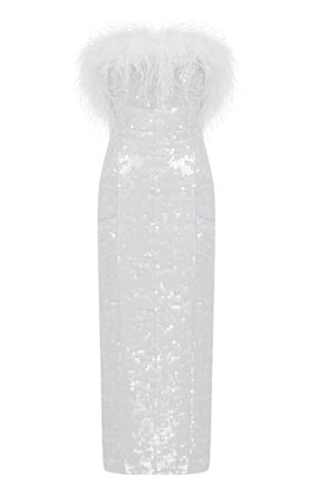 Feather-Trimmed Strapless Sequin Midi Dress By Ila.