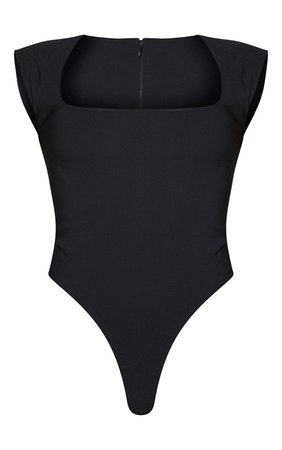 Black Square Neck Cap Sleeve Bodysuit | Tops | PrettyLittleThing USA